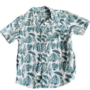 Wrangler Kids Tropical Monstera Leaf Button Down Shirt 6T Teal White Palm Print